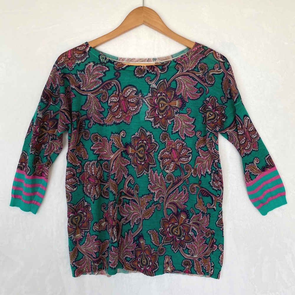 Ann Taylor LOFT‎ Women's Green Paisley Print 3/4 Sleeve Sweater Size Medium New